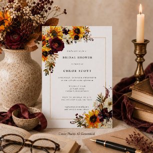 Fall Flowers Sunflower Rose Bridal Shower Invitation