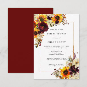 Fall Flowers Sunflower Rose Bridal Shower Invitation