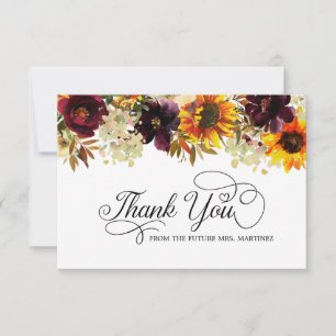 Fall Flowers Sunflower Rose Bridal Shower Thank Yo You Card