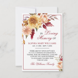 Fall Flowers Sympathy Memory Thank You Card