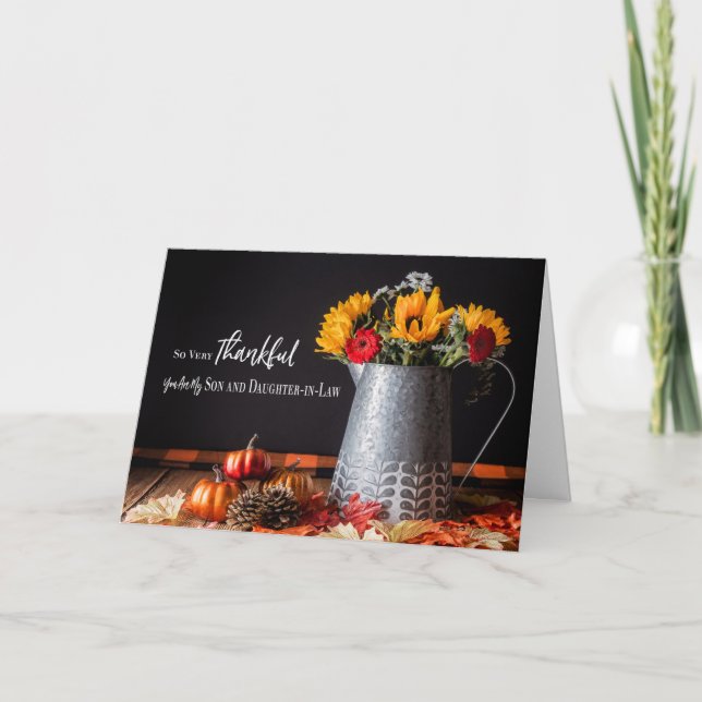 Fall Flowers Thanksgiving Son and Wife Card (Front)