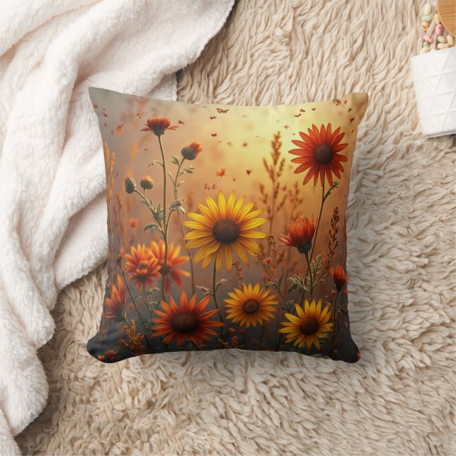  Fall Flowers Throw Pillow (Blanket)