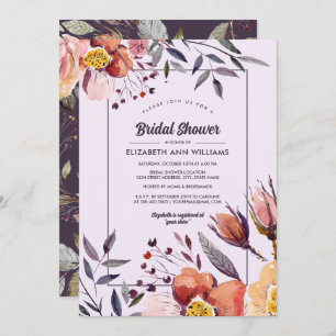 Fall Flowers Watercolor Plum Bridal Shower Invitation