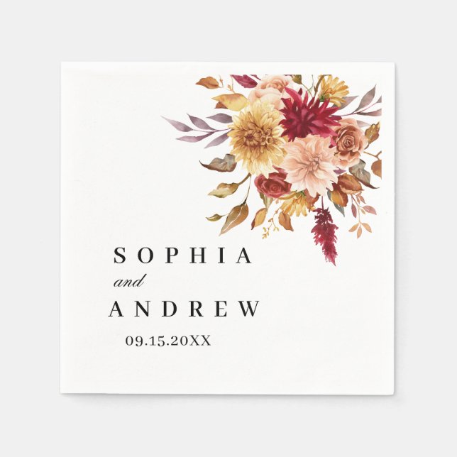 Fall Flowers Wedding Napkins (Front)