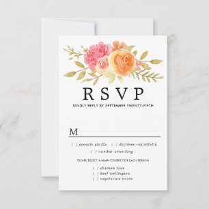 Fall Flowers Wedding RSVP Card, Meal Options