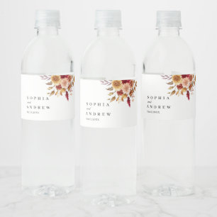 Fall Flowers Wedding Water Bottle Label