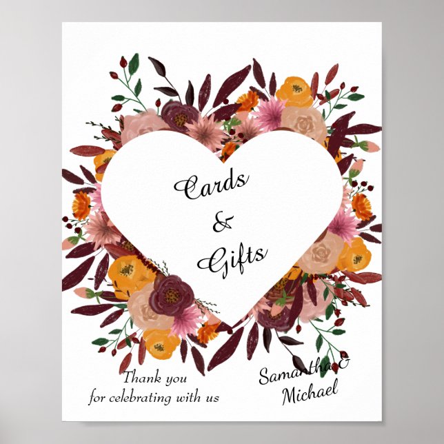 Fall Flowers Wedding White Cards & Gifts Poster  (Front)