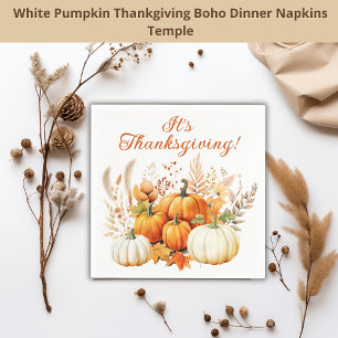 Fall Flowers White Pumpkin Thanksgiving Dinner  Napkin