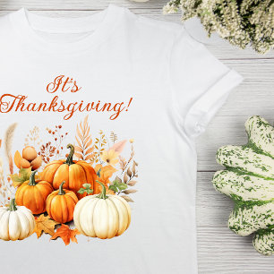 Fall Flowers White Pumpkin Thanksgiving Gift T-Shirt