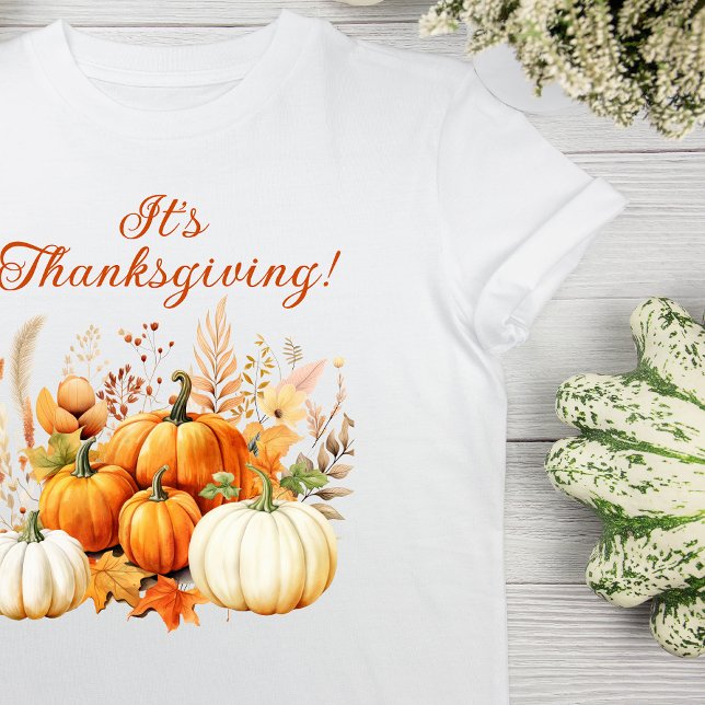 Fall Flowers White Pumpkin Thanksgiving Gift T-Shirt (Creator Uploaded)