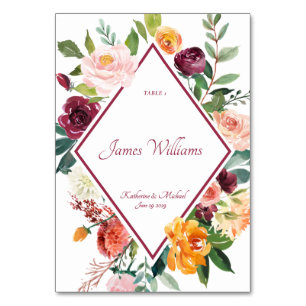 Fall Flowers Wine Red Rustic Place Card