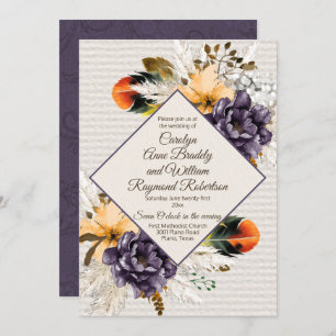 Fall Flowers with Pampas Grass and Feather Wedding Invitation