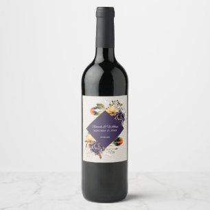 Fall Flowers with Pampas Grass and Feather Wedding Wine Label