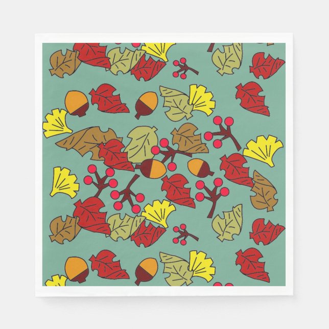 Fall Foliage, Acorns, and Berries Custom Colour Napkin (Front)