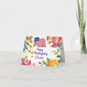 Fall Foliage and US Flag Brother Thanksgiving Holi Holiday Card