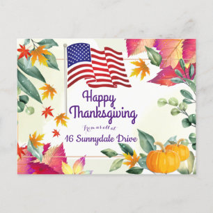 Fall Foliage and US Flag Christian Thanksgiving Holiday Postcard