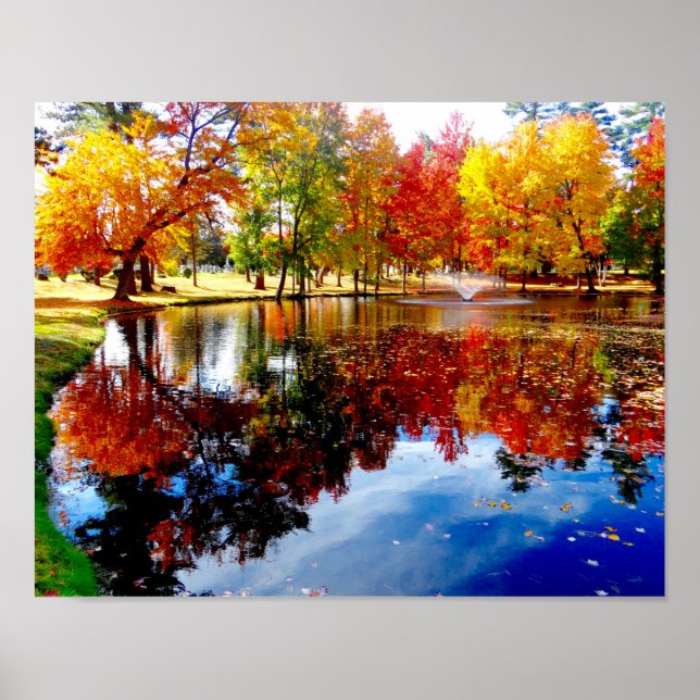 Fall foliage at the pond poster (Front)