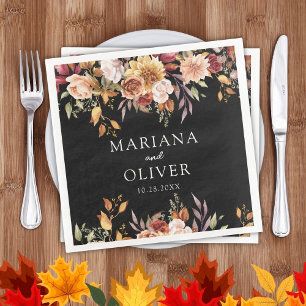 Fall Foliage Autumn Colours Black White Wedding Napkin