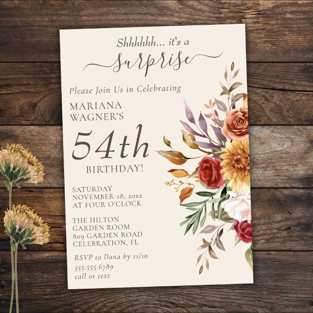 Fall Foliage Autumn Colours Ivory Surprise Birthda Invitation (Creator Uploaded)