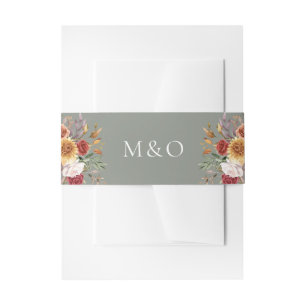 Fall Foliage Autumn Colours Sage Green Wedding Invitation Belly Band