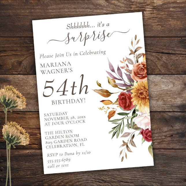 Fall Foliage Autumn Colours White Surprise Birthda Invitation (Creator Uploaded)
