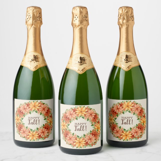 Fall Foliage Autumn Floral Swag Sparkling Wine Label (Bottles)