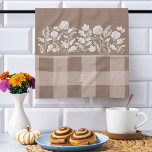 Fall Foliage Autumn Flowers & Foliage Taupe Plaid Tea Towel<br><div class="desc">Fall in love with the perfect combination of beautiful fall foliage, autumn flowers, and cosy plaid with our fall-style cosy chic home decor tea towel. Personalise with your own unique monogram and transform your space into a cosy sanctuary for unforgettable Thanksgiving gatherings and fall home decorating. Illustrations are hand-drawn original...</div>