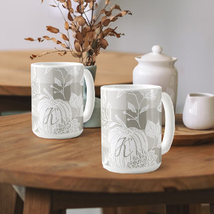 Fall Foliage Autumn Flowers & Pumpkins Sage Plaid Coffee Mug