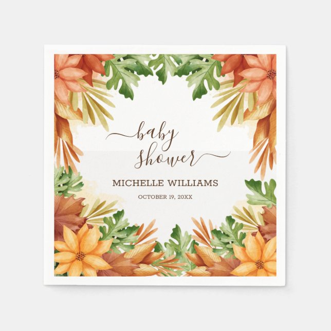 Fall Foliage Baby Shower Cocktail Napkin (Front)