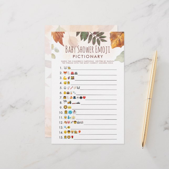 Fall Foliage Baby Shower Emoji Game (Front/Back In Situ)