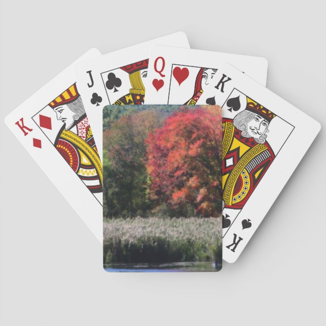 Fall Foliage Bordering A Marsh Nature  Playing Cards (Back)