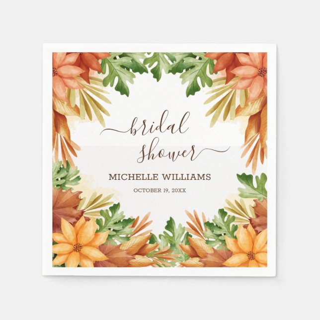 Fall Foliage Bridal Shower Cocktail Napkin (Front)
