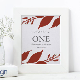 Fall Foliage Burnt Orange Leaves Table Number Poster