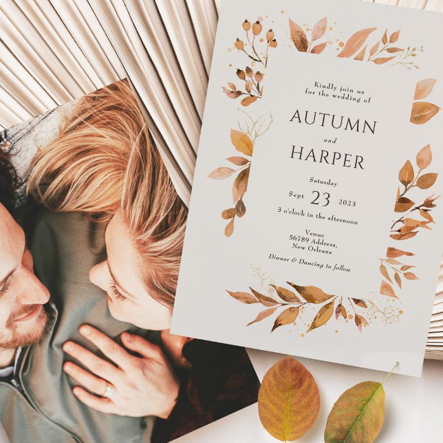 Fall Foliage 'Falling in Love' Photo Wedding Invitation (Creator Uploaded)