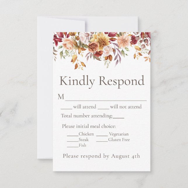 Fall Foliage Floral Wedding Response RSVP Card (Front)