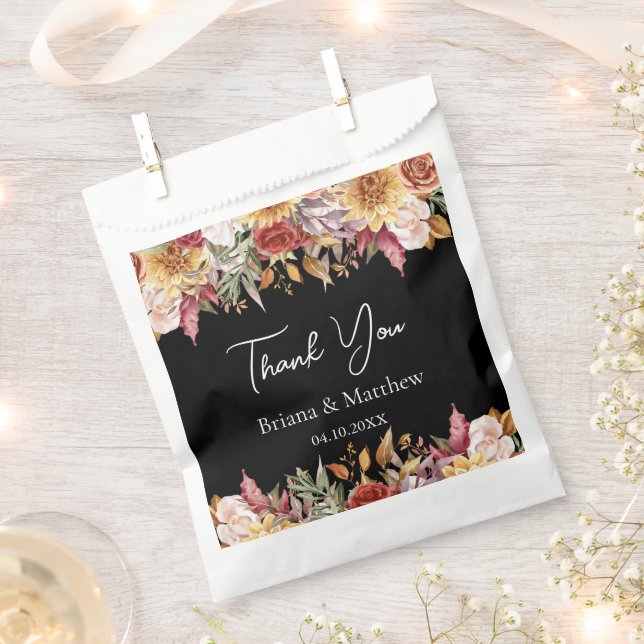 Fall Foliage Flowers Black and White Wedding  Favour Bags (Clipped)