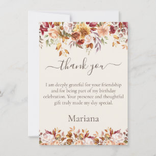 Fall Foliage Flowers Ivory Thank You Card