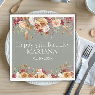 Fall Foliage Flowers Sage Green Birthday Party Napkin