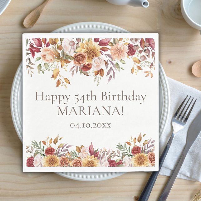Fall Foliage Flowers White Birthday Party Napkin (Creator Uploaded)