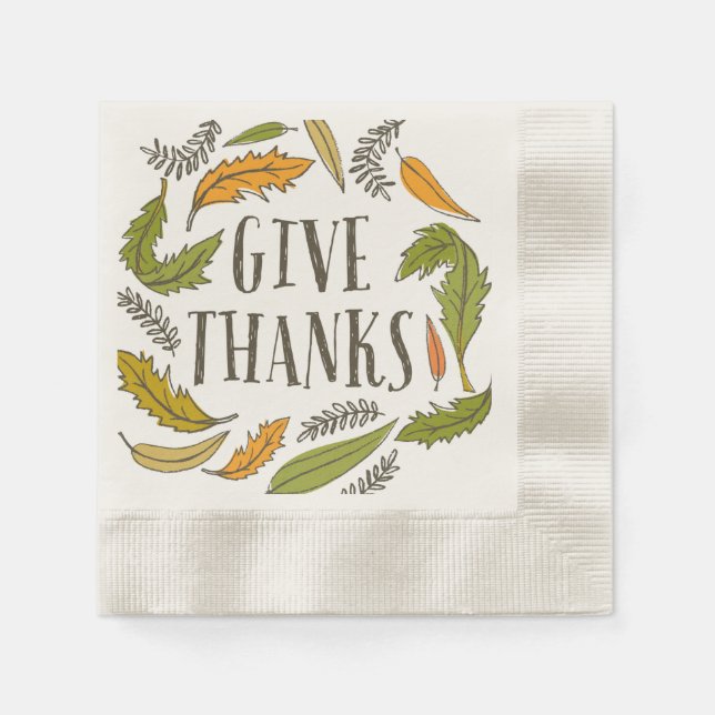 Fall Foliage Give Thanks Thanksgiving Napkin (Front)