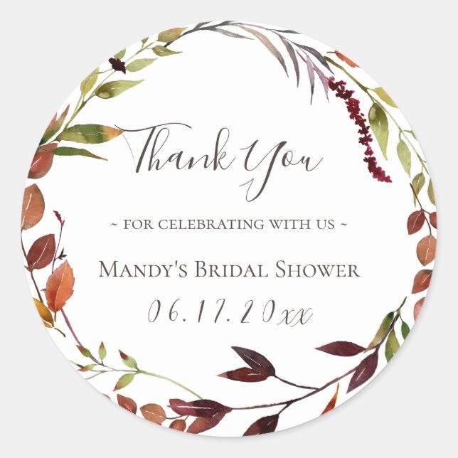 Fall Foliage Greenery Wreath Thank You Classic Round Sticker (Front)