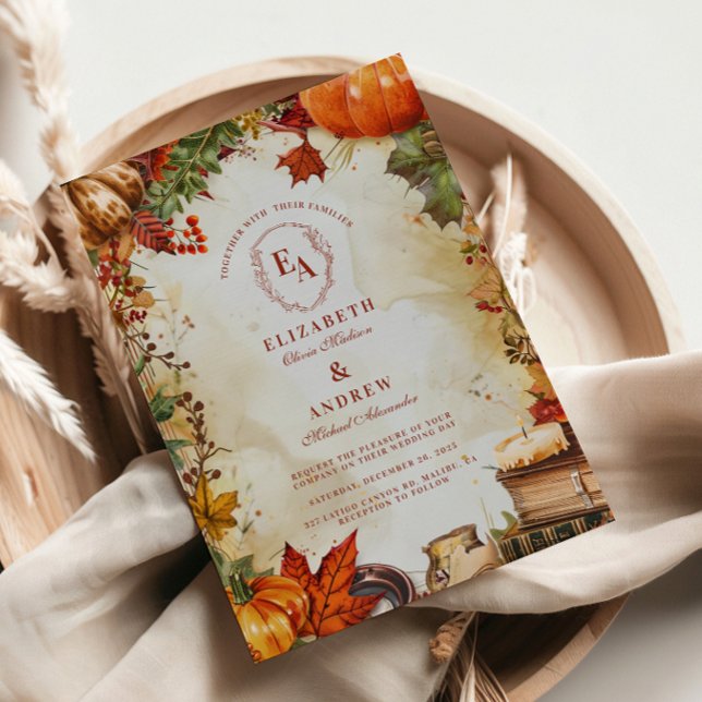 Fall Foliage Harvest Pumpkin Wedding Invitation (Creator Uploaded)
