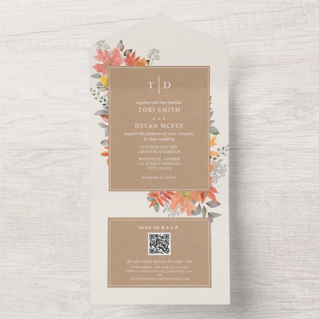 Fall Foliage Leaves Autumn Wedding RSVP All In One Invitation (Inside)