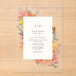 Fall Foliage Leaves Fall Monogram Wedding Acrylic Invitations