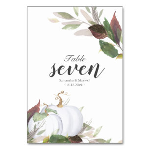 Fall Foliage Leaves White Pumpkin Table Number