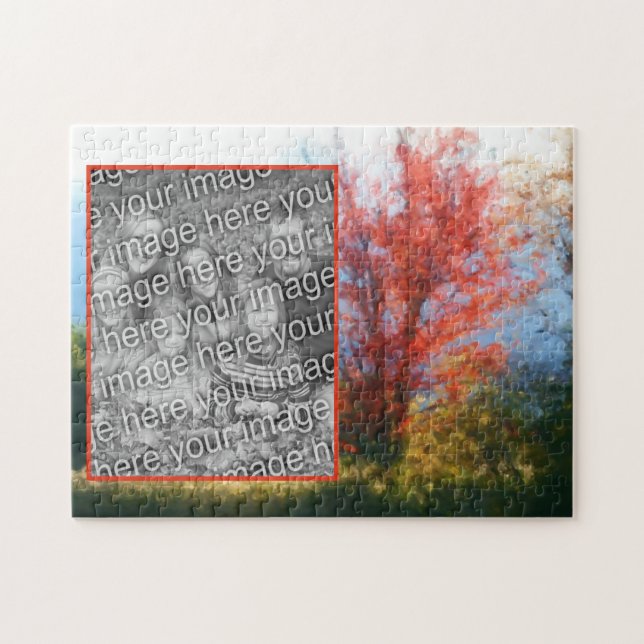 Fall Foliage Nature Painting Add Your Photo Jigsaw Puzzle (Horizontal)