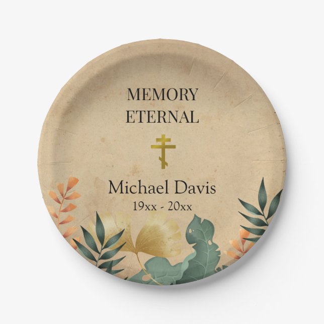 Fall Foliage Orthodox Christian Funeral  Paper Plate (Front)