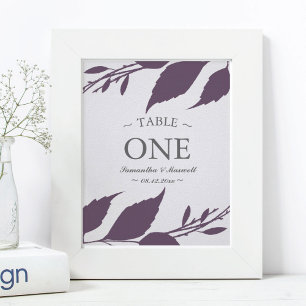 Fall Foliage Plum Purple Leaves Table Number Poster