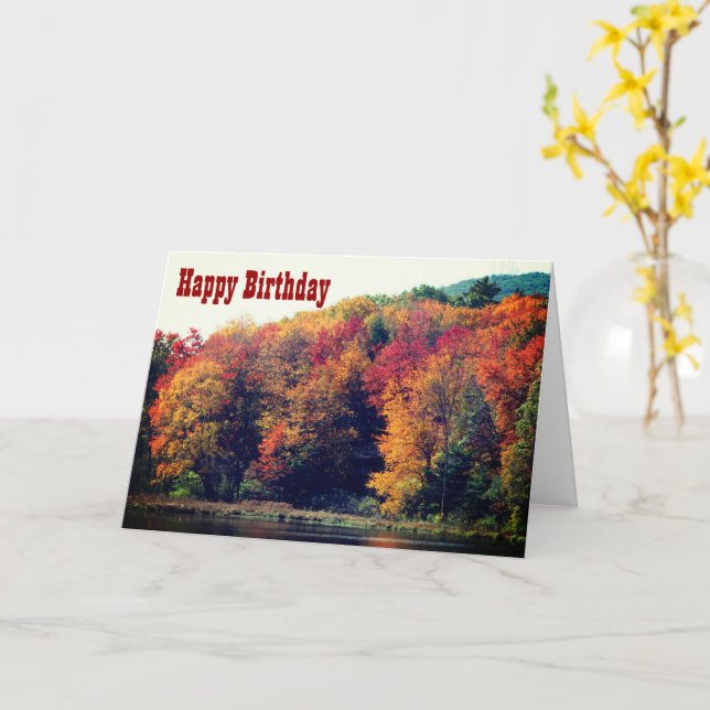 Fall Foliage Pond Nature Photography Birthday Card (Yellow Flower)