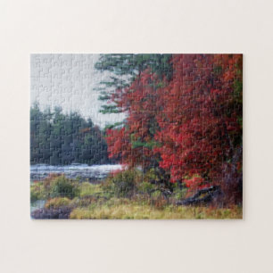 Fall Foliage Pond Painting Nature Art  Jigsaw Puzzle